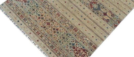 Backside of handmade New Samarkand rug showing knot structure and weave density