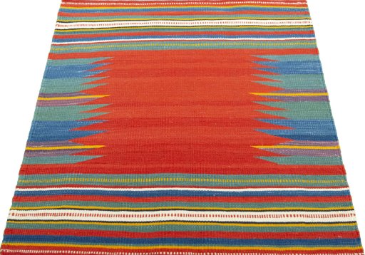 Close-up detail of New Kilim Sofre rug from Turkey showing Wool weave