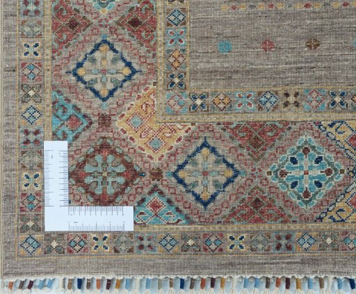 Corner detail of New Samarkand rug showing border pattern and Wool pile