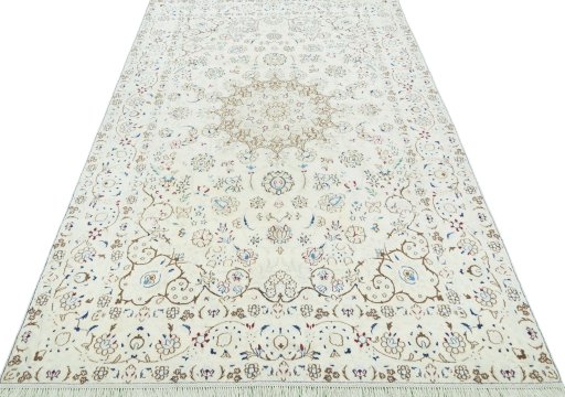 Surface texture of 2000s Nain rug with natural Wool and intricate pattern