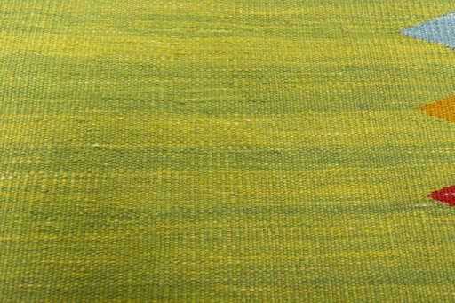 Backside of handmade New Kilim Sofre rug showing knot structure and weave density