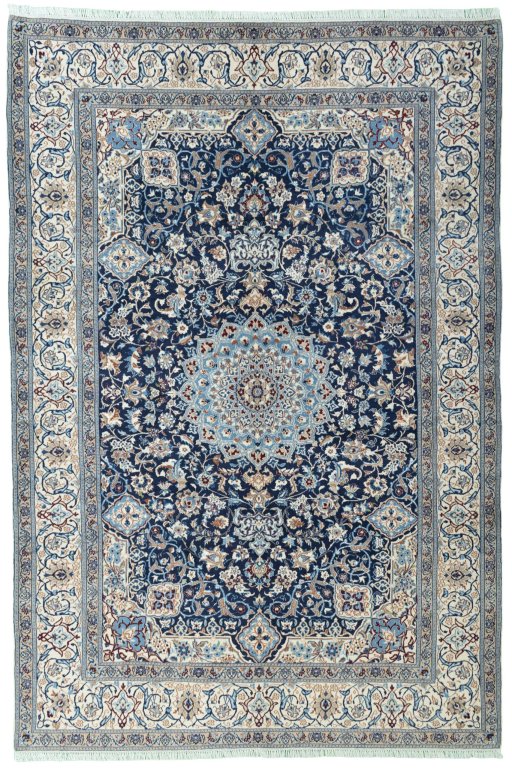 Full view of 2000s Nain rug from Iran / Persia, 316 × 212 cm in Blue tones
