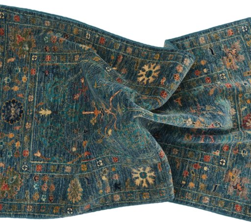Full view of New Farahan rug from Pakistan, 130 × 79 cm in Blue tones