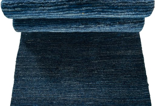Full view of New Persian Gabbeh rug from Pakistan, 290 × 83 cm in Blue tones