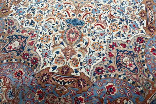 Close-up detail of 2000s Kashmar rug from Iran / Persia showing Wool weave