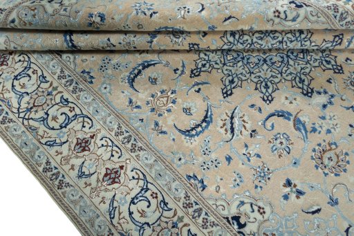 Close-up detail of 2000s Nain rug from Iran / Persia showing Wool weave