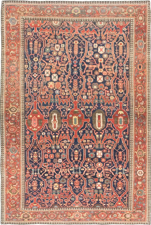 Full view of 1900s Farahan rug from Iran / Persia, 210 × 141 cm in Dark blue tones