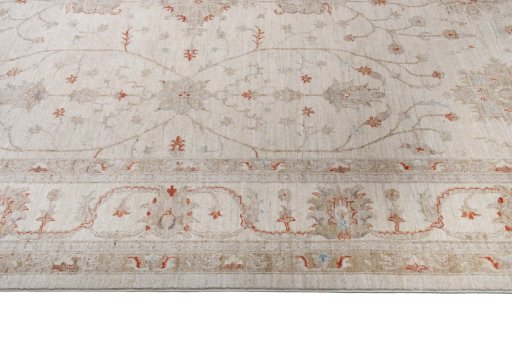 Full view of New Farahan rug from Pakistan, 309 × 247 cm in Beige tones