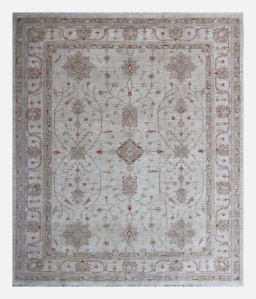 Full view of New Farahan rug from Pakistan, 295 × 250 cm in Beige tones