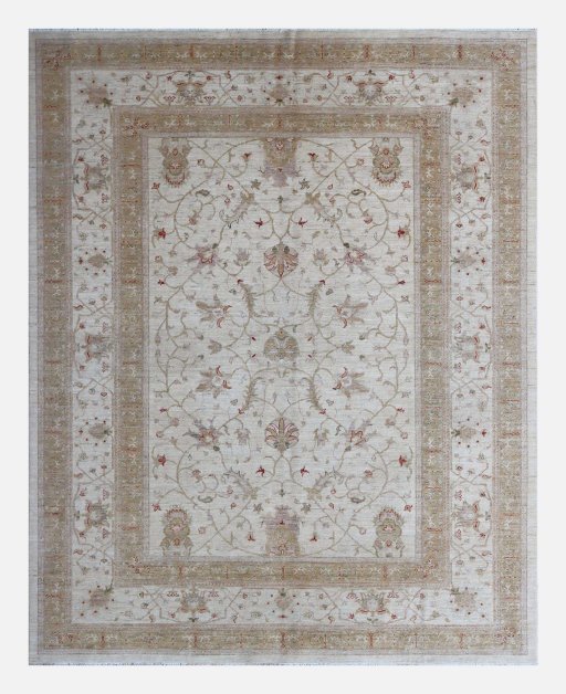 Full view of New Farahan rug from Pakistan, 301 × 252 cm in Beige tones