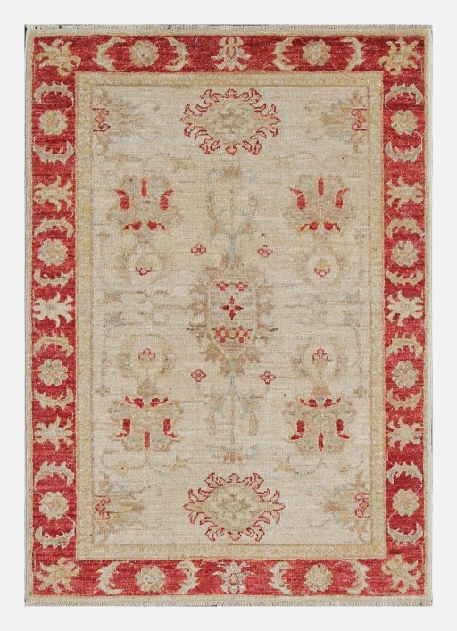 Full view of New Farahan rug from Pakistan, 116 × 82 cm in Beige tones