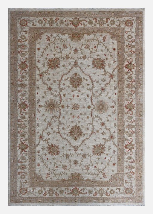 Full view of New Farahan rug from Pakistan, 294 × 201 cm in Beige tones