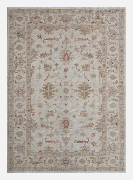Full view of New Farahan rug from Pakistan, 236 × 170 cm in Beige tones