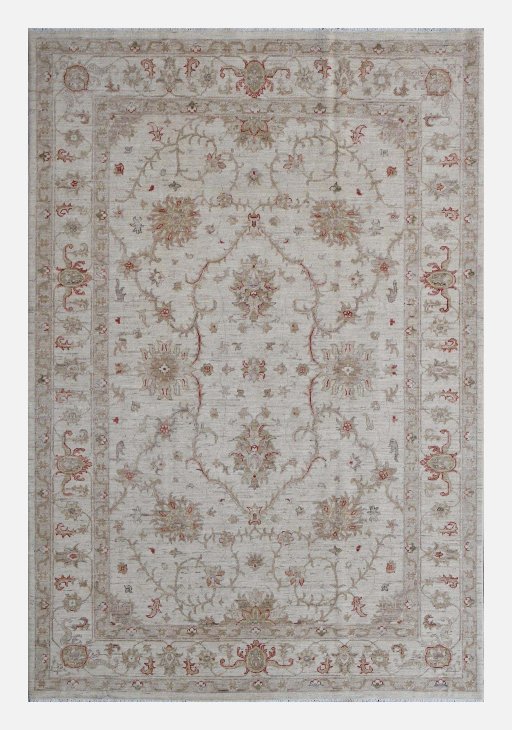 Full view of New Farahan rug from Pakistan, 244 × 166 cm in Beige tones