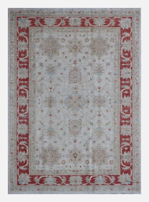 Full view of New Farahan rug from Pakistan, 231 × 166 cm in Beige tones
