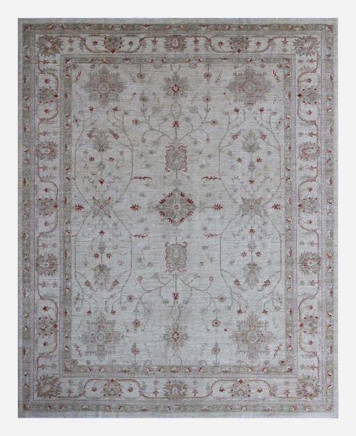 Full view of New Farahan rug from Pakistan, 303 × 251 cm in Beige tones