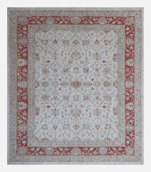 Full view of New Farahan rug from Pakistan, 300 × 250 cm in Beige tones
