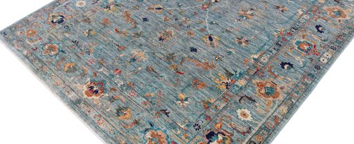 Full view of New Farahan rug from Pakistan, 242 × 172 cm in Blue tones