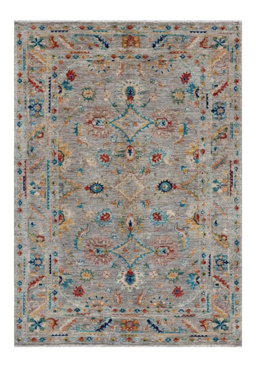Full view of New Farahan rug from Pakistan, 206 × 146 cm in Gray tones