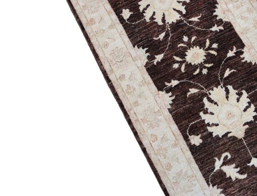 Backside of handmade New Farahan rug showing knot structure and weave density