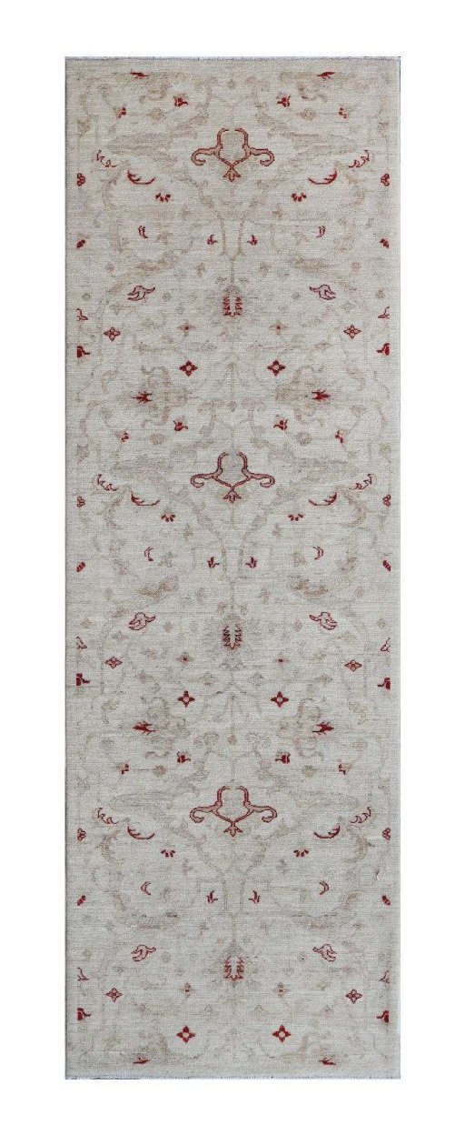 Full view of New Farahan rug from Pakistan, 272 × 88 cm in Beige tones