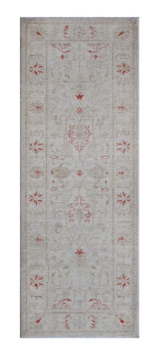 Full view of New Farahan rug from Pakistan, 215 × 80 cm in Beige tones