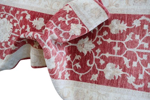 Backside of handmade New Farahan rug showing knot structure and weave density