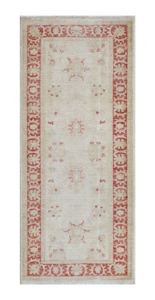 Full view of New Farahan rug from Pakistan, 155 × 66 cm in Beige tones