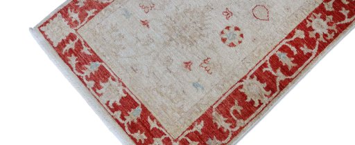 Full view of New Farahan rug from Pakistan, 202 × 73 cm in Beige tones