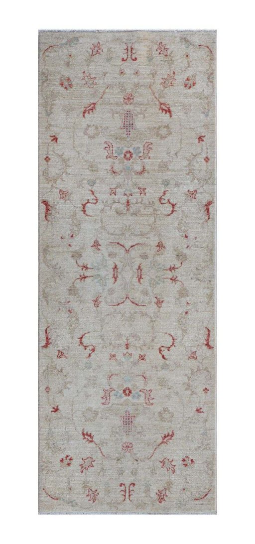 Full view of New Farahan rug from Pakistan, 206 × 75 cm in Beige tones