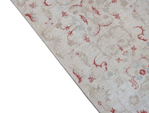 Backside of handmade New Farahan rug showing knot structure and weave density