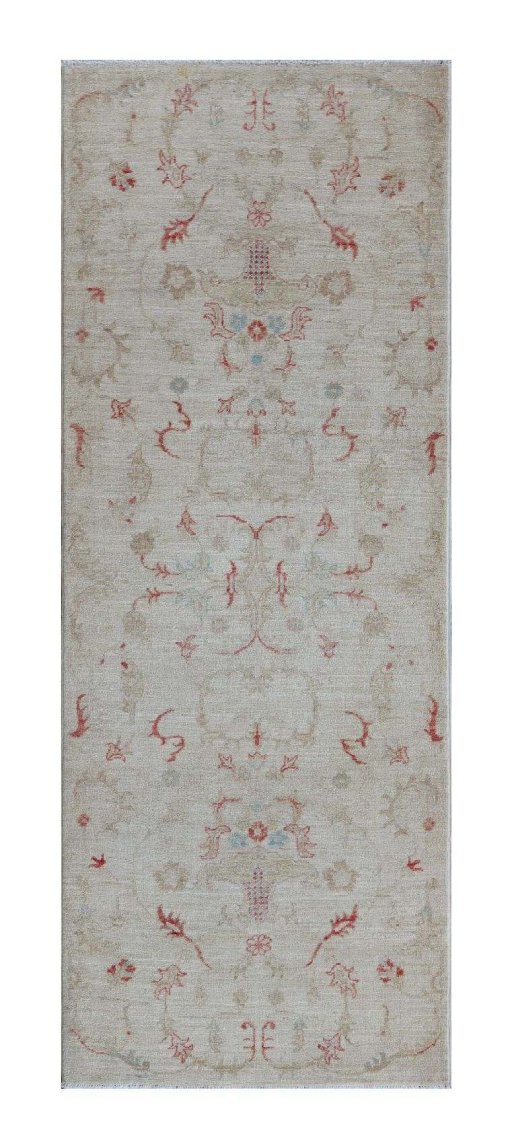 Full view of New Farahan rug from Pakistan, 202 × 75 cm in Beige tones
