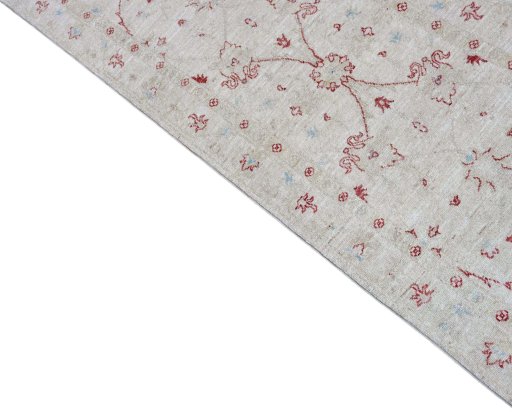 Backside of handmade New Farahan rug showing knot structure and weave density