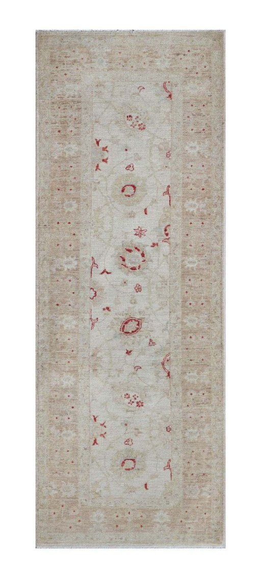 Full view of New Farahan rug from Pakistan, 200 × 73 cm in Beige tones