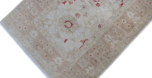 Full view of New Farahan rug from Pakistan, 200 × 73 cm in Beige tones