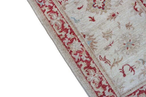 Backside of handmade New Farahan rug showing knot structure and weave density