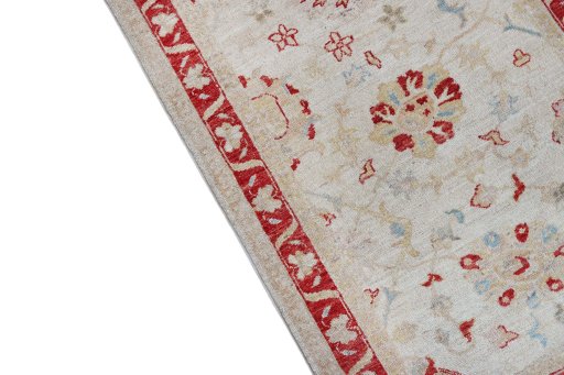 Backside of handmade New Farahan rug showing knot structure and weave density