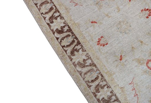 Backside of handmade New Farahan rug showing knot structure and weave density