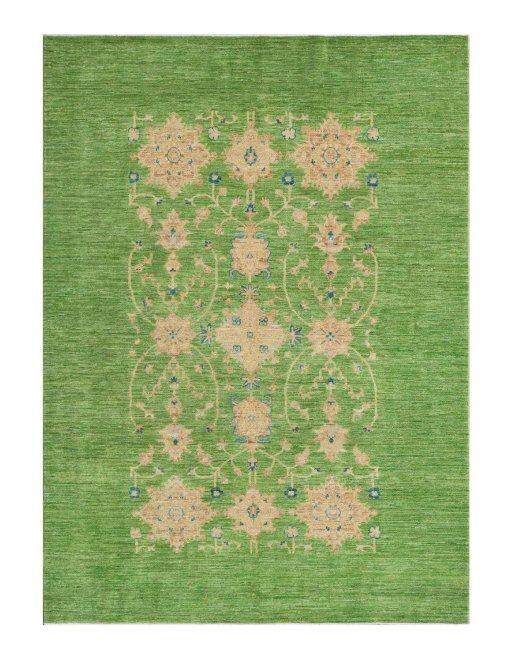 Full view of New Farahan rug from Pakistan, 243 × 177 cm in Green tones