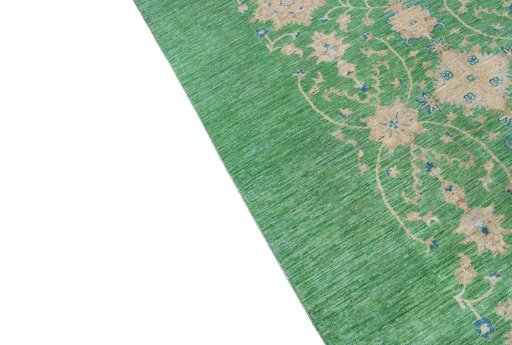 Backside of handmade New Farahan rug showing knot structure and weave density