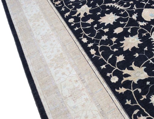 Backside of handmade New Farahan rug showing knot structure and weave density