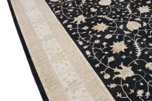 Backside of handmade New Farahan rug showing knot structure and weave density