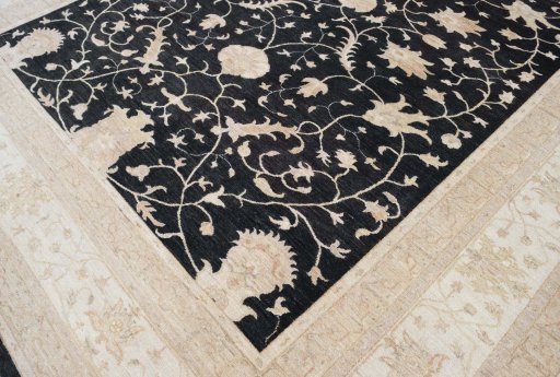 Full view of New Farahan rug from Pakistan, 382 × 304 cm in Gray tones