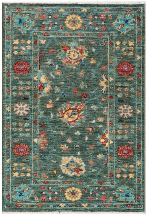 Full view of New Farahan rug from Pakistan, 117 × 80 cm in Green tones
