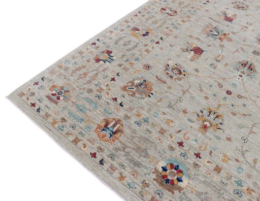 Full view of New Farahan rug from Pakistan, 325 × 246 cm in Beige tones