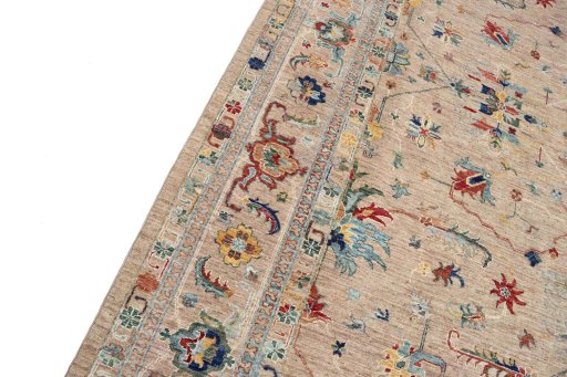 Backside of handmade New Farahan rug showing knot structure and weave density