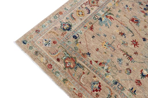 Full view of New Farahan rug from Pakistan, 309 × 246 cm in Beige tones