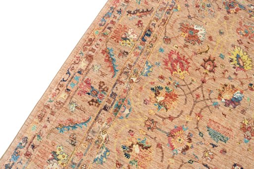Backside of handmade New Farahan rug showing knot structure and weave density