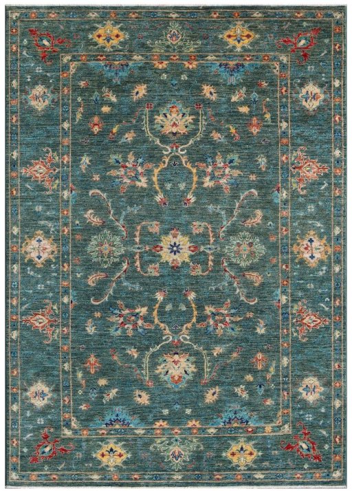 Full view of New Farahan rug from Pakistan, 239 × 167 cm in Green tones