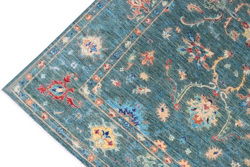 Full view of New Farahan rug from Pakistan, 239 × 167 cm in Green tones